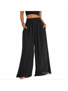 NWT Women's Adrianna Papell Chiffon Palazzo Pants Black Size 10P